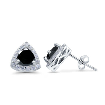 Halo Stud Earrings Simulated Black CZ Round 925 Sterling Silver(8mm)